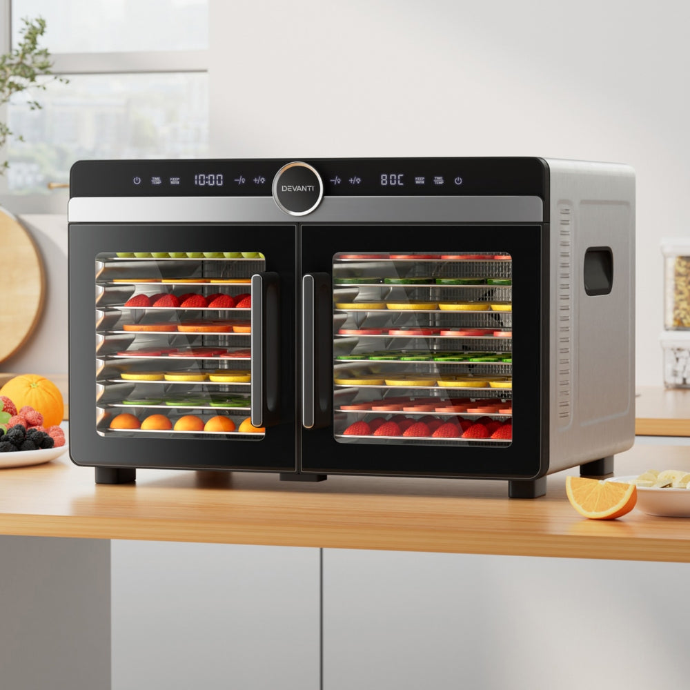 Devanti 16 Trays Food Dehydrator Dual-Zone Stainless Steel Devanti
