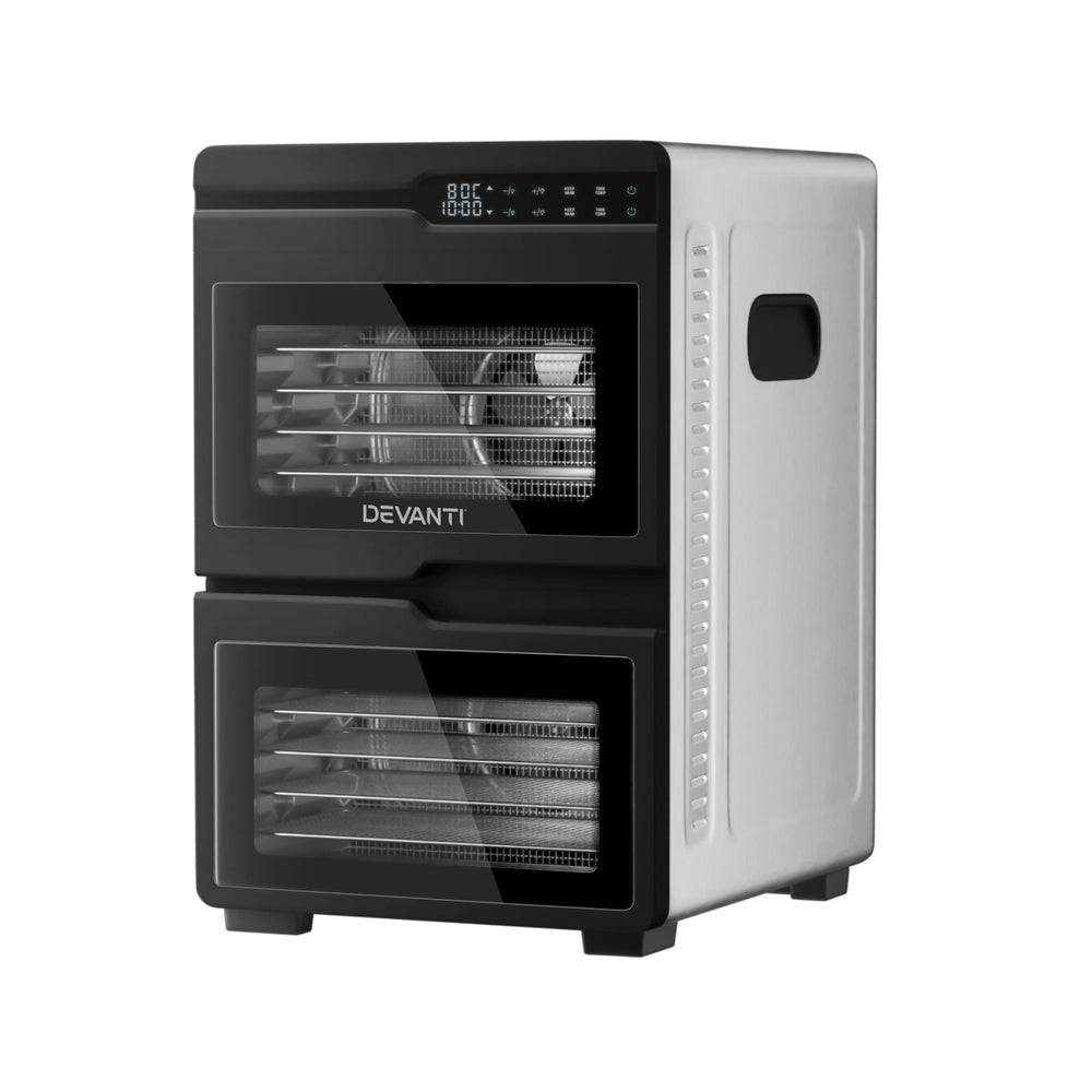 Devanti 12 Trays Food Dehydrator Dual-Zone Stainless Steel Fruit Jerky Dryer Devanti
