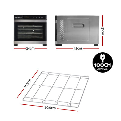Devanti Food Dehydrator 6 Tray Fruit Dryer Jerky Maker With Stainless Steel Rack