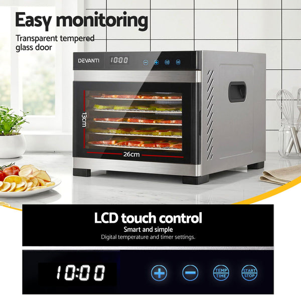 Devanti Food Dehydrator 6 Tray Fruit Dryer Jerky Maker With Stainless Steel Rack Devanti