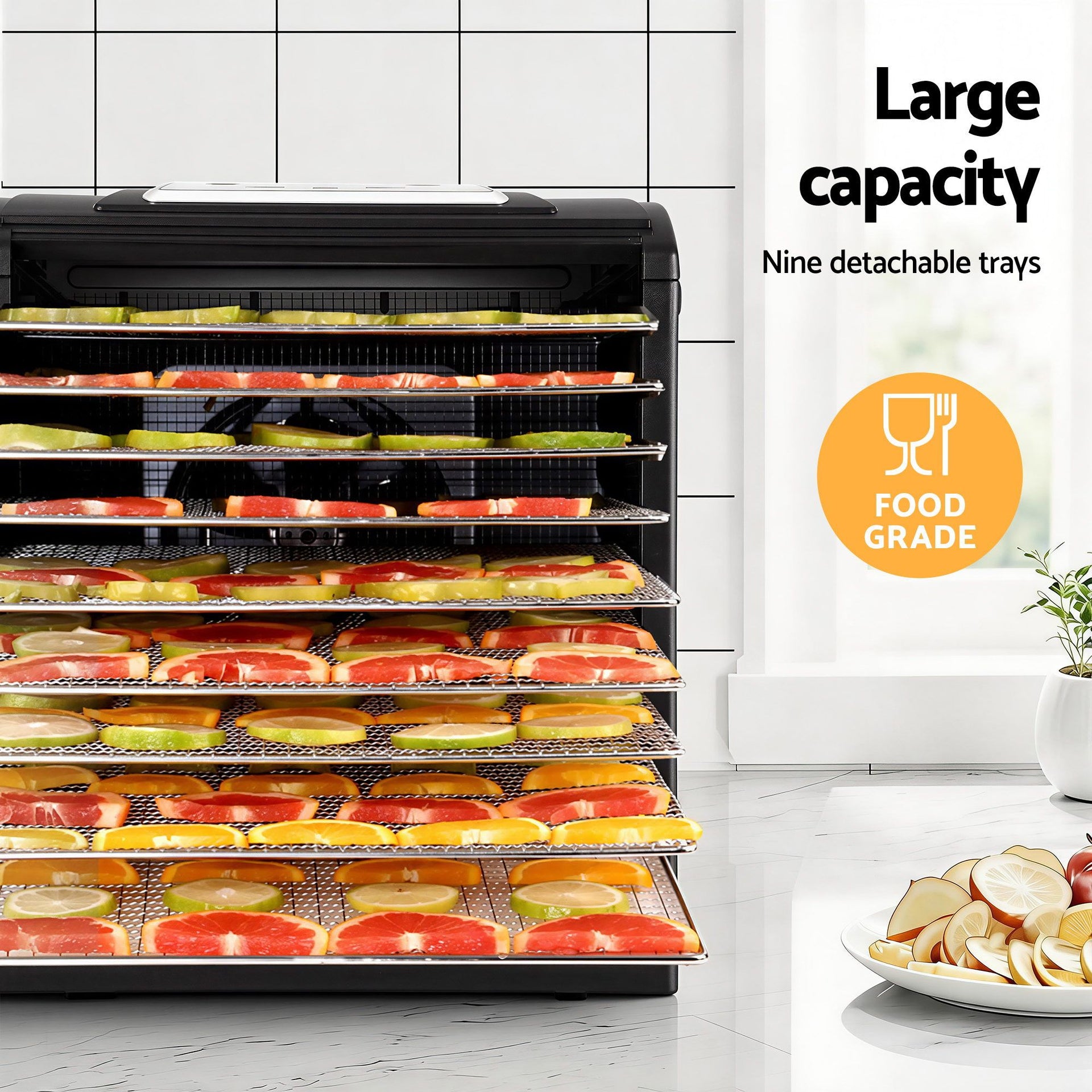 Devanti 9 Trays Food Dehydrator with Hanging Stainless Steel Tray Awezingly