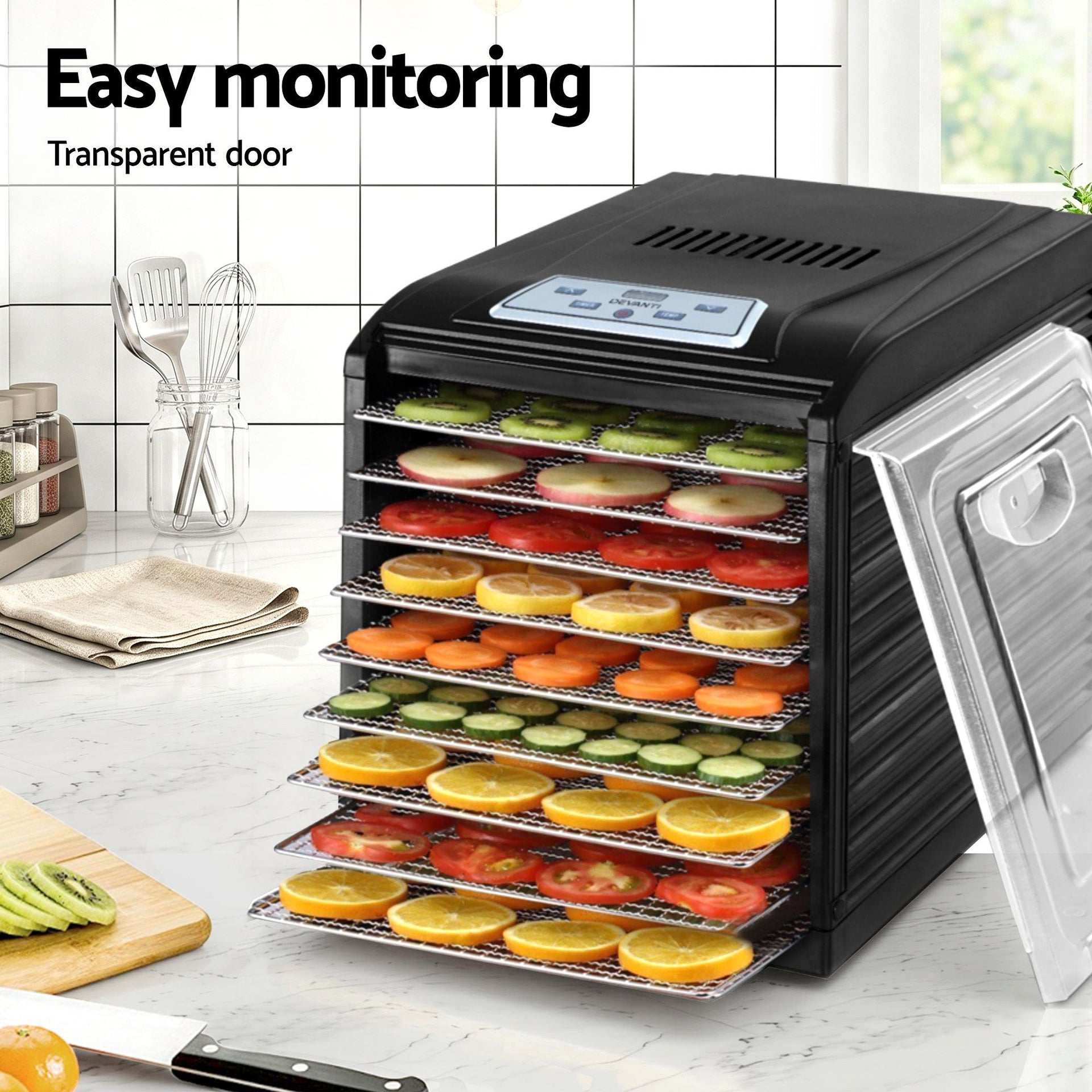 Devanti 9 Trays Food Dehydrator with Hanging Stainless Steel Tray Awezingly