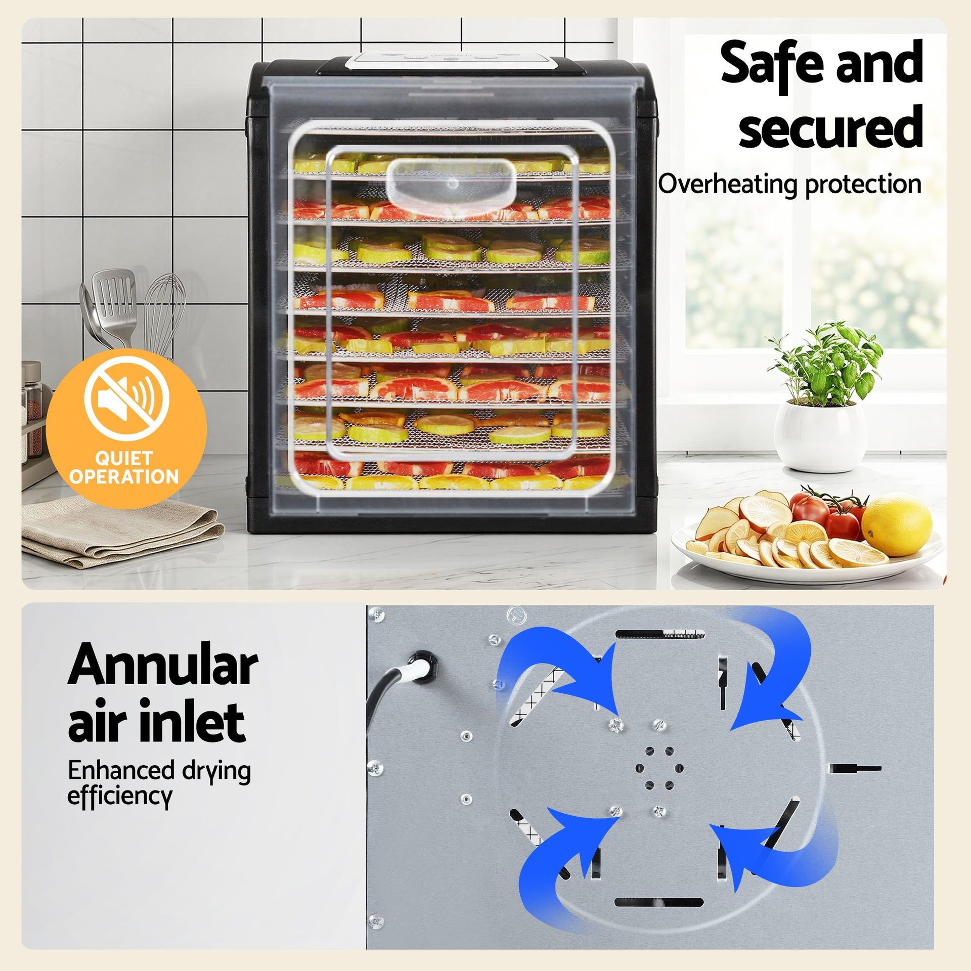 Devanti 9 Trays Food Dehydrator with Hanging Stainless Steel Tray Awezingly