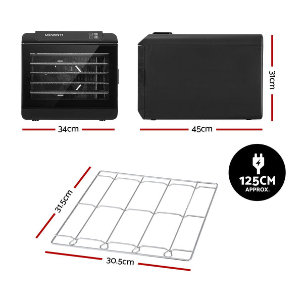Devanti Food Dehydrator 6 Tray Fruit Dryer Jerky Maker With Stainless Steel Rack Devanti