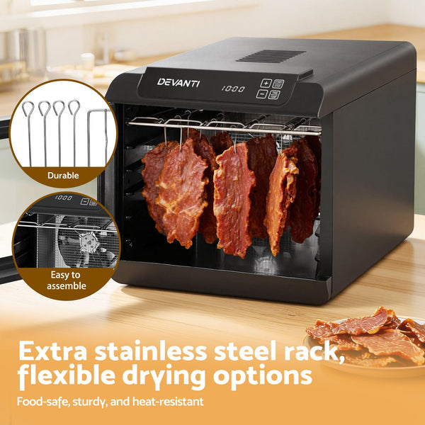 Devanti Food Dehydrator 6 Tray Fruit Dryer Jerky Maker With Stainless Steel Rack Devanti