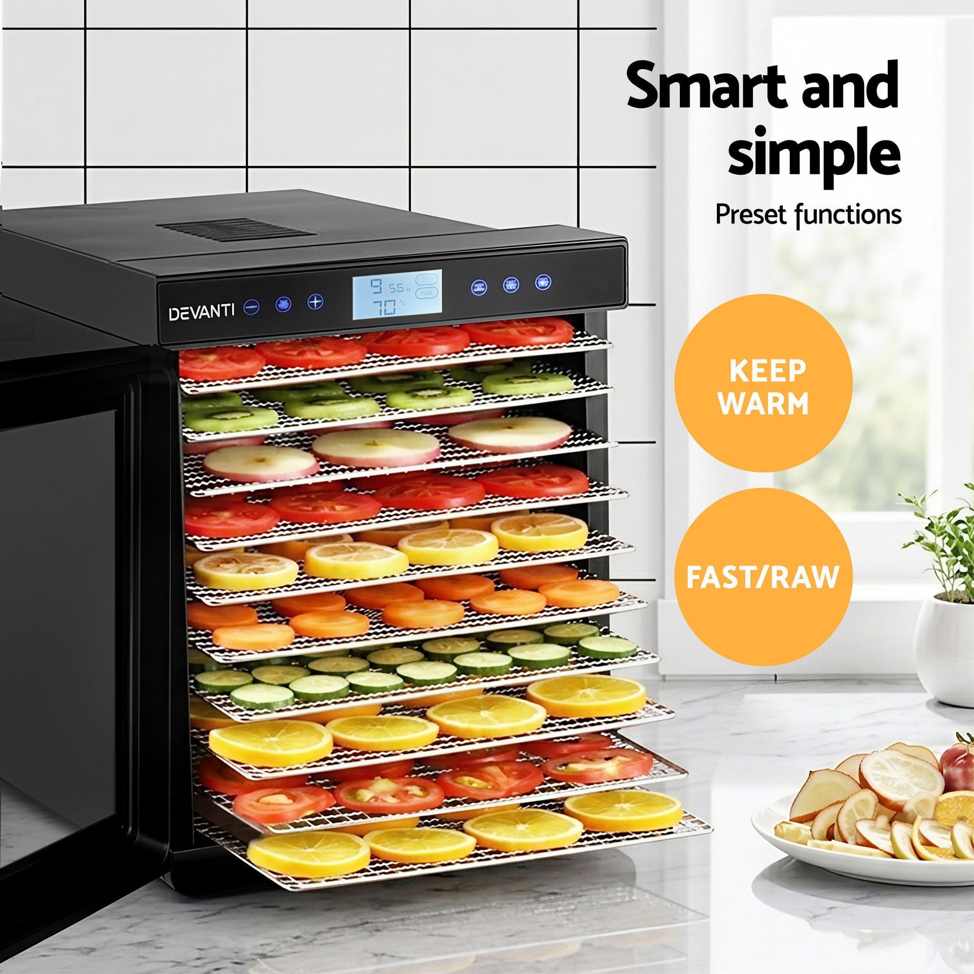 Devanti 10 Trays Food Dehydrator with Stainless Steel Tray Awezingly