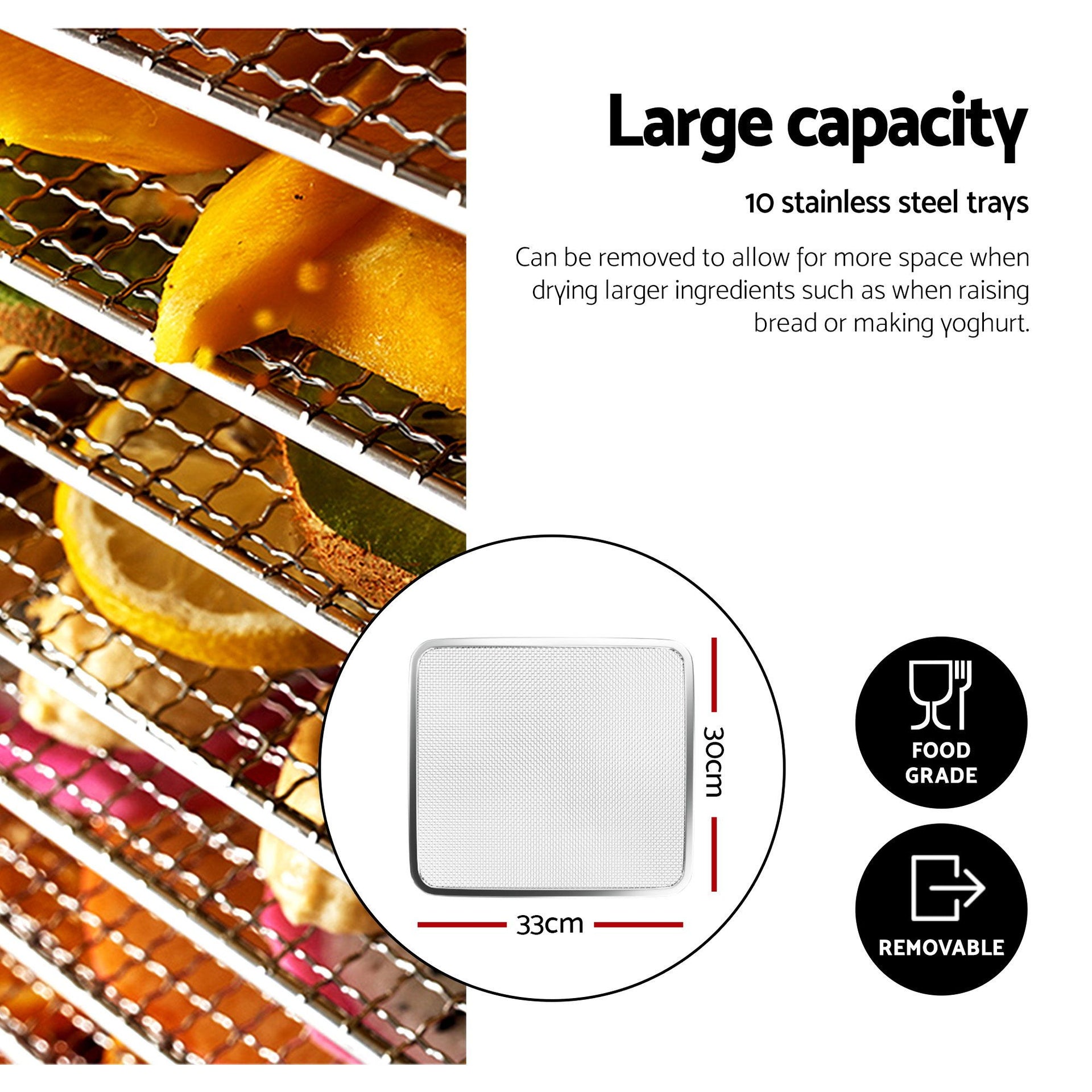Devanti 10 Trays Food Dehydrator with Stainless Steel Tray Awezingly