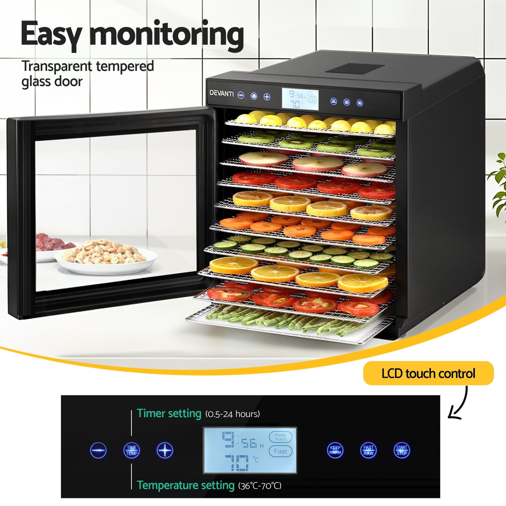 Devanti 10 Trays Food Dehydrator with Stainless Steel Tray Awezingly