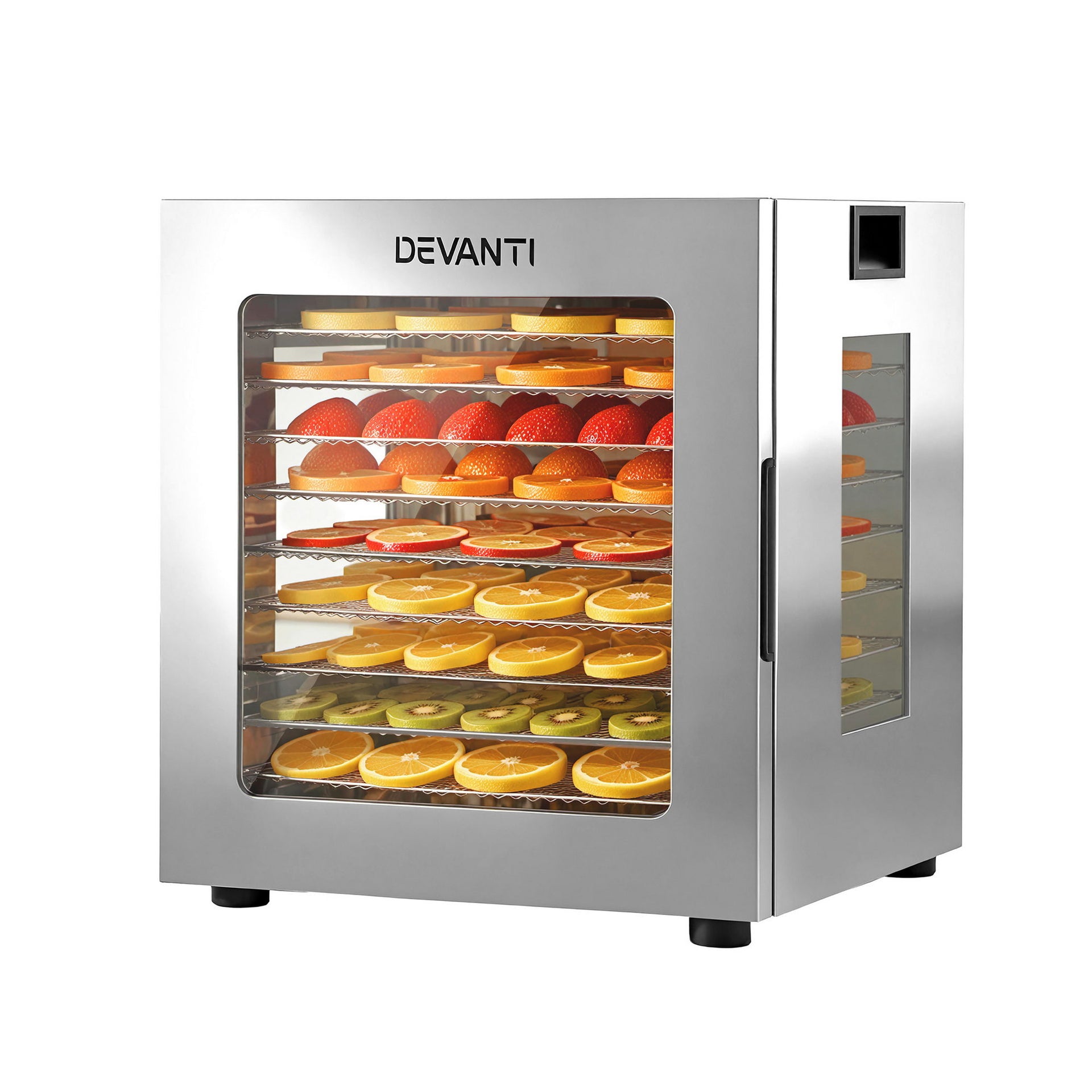 Devanti 10 Trays Food Dehydrator Stainless Steel Visible Glass Door 850W Awezingly