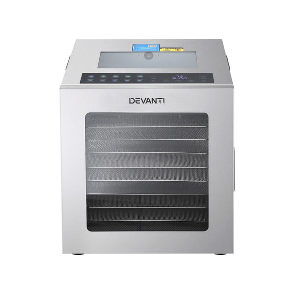 Devanti 10 Trays Food Dehydrator Stainless Steel Visible Glass Door 850W Awezingly