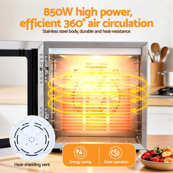 Devanti 10 Trays Food Dehydrator Stainless Steel Visible Glass Door 850W Awezingly