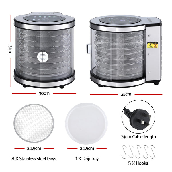 Devanti 8 Trays Food Dehydrator Stainless Steel Auto-Rotate 10 Programs 700W Awezingly