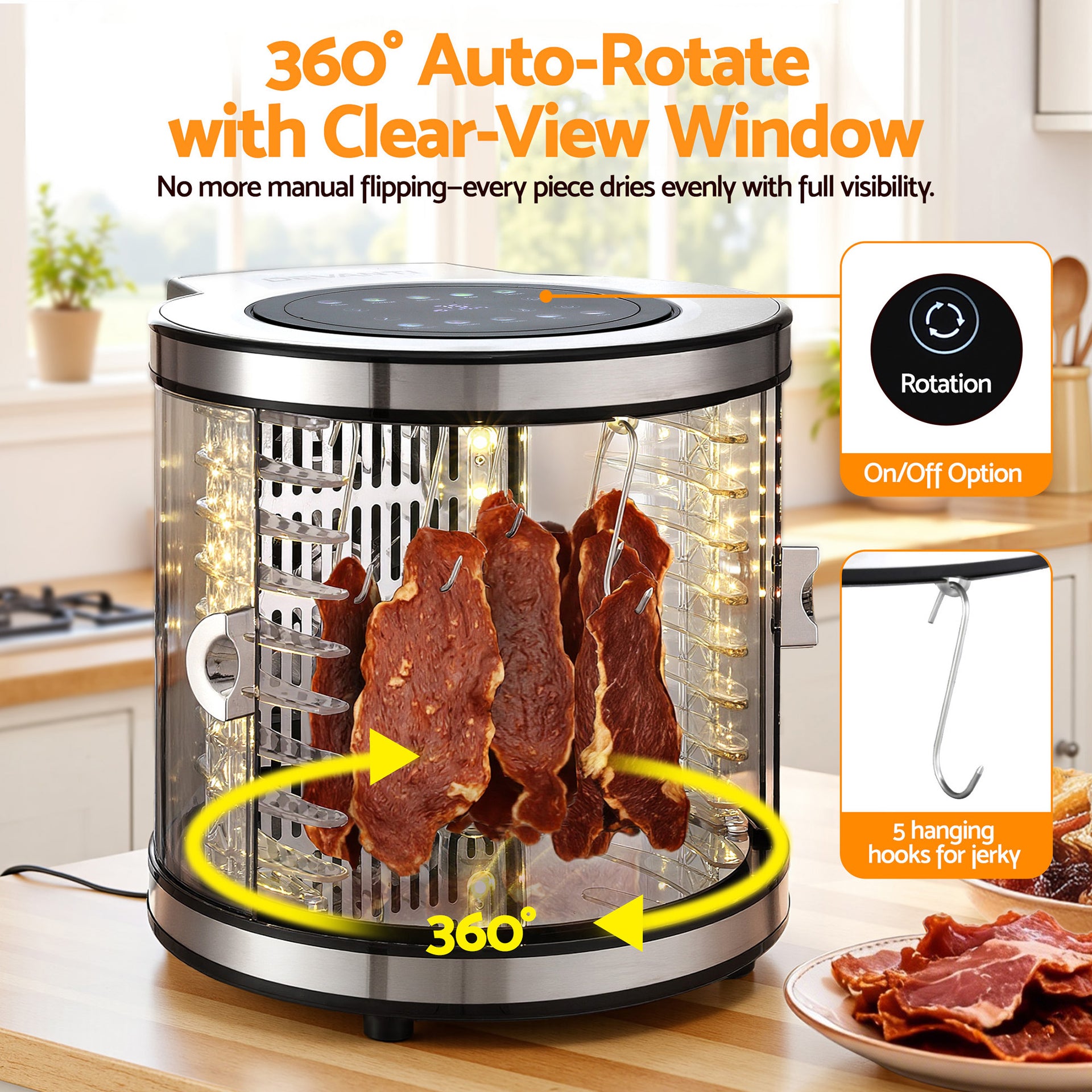 Devanti 8 Trays Food Dehydrator Stainless Steel Auto-Rotate 10 Programs 700W Awezingly