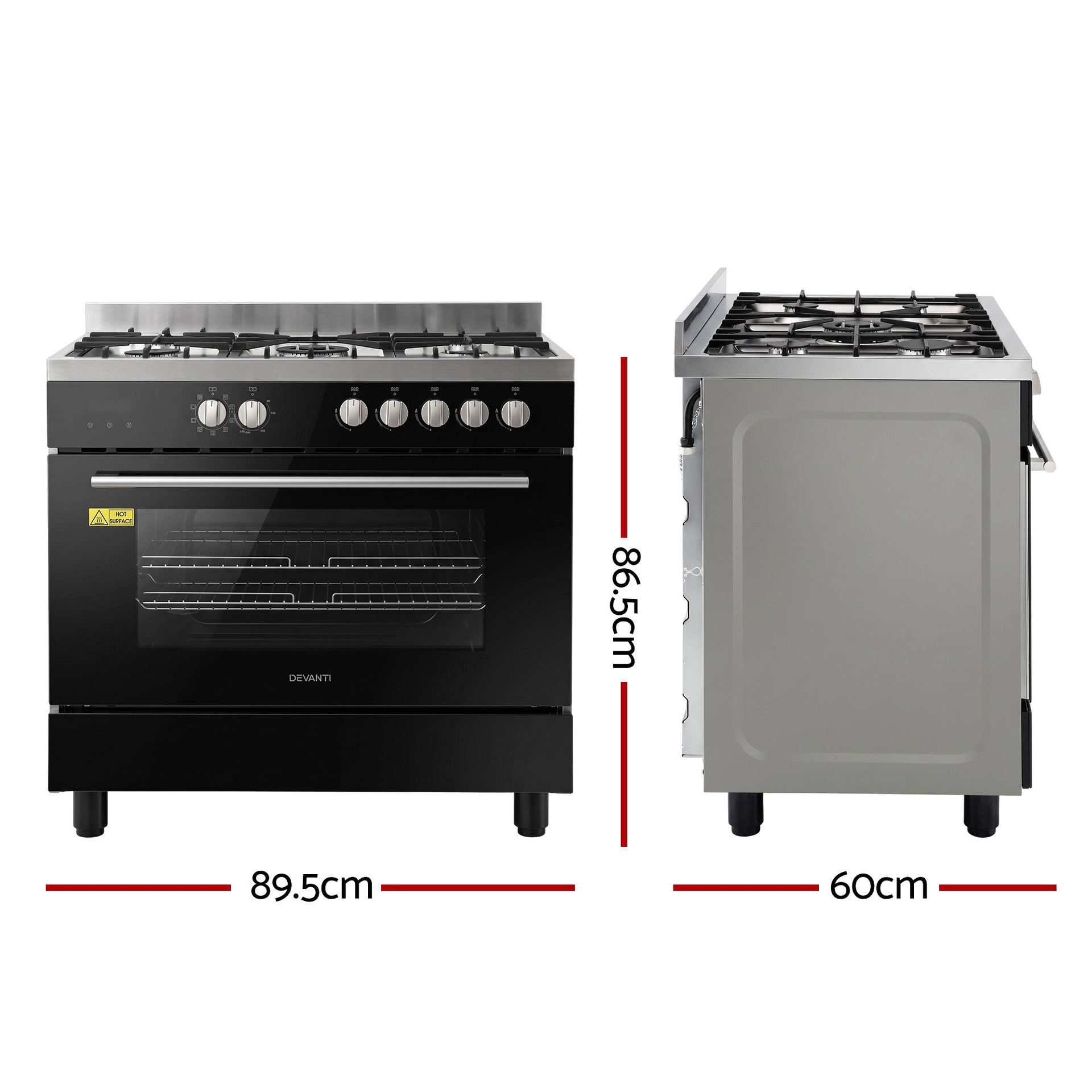 Devanti 90cm Dual Fuel Cooker Gas Cooktop Electric Oven 5 Burner Awezingly