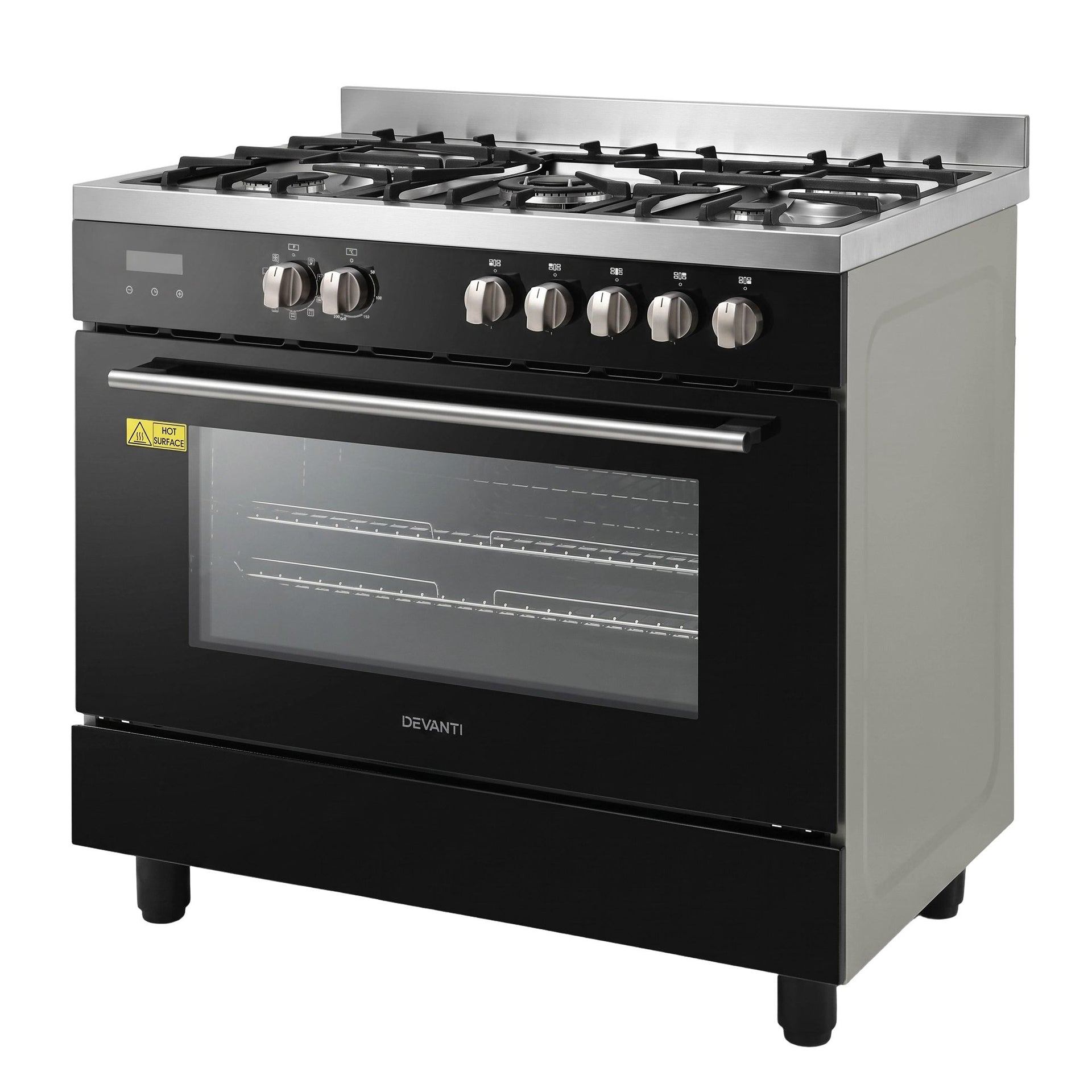 Devanti 90cm Dual Fuel Cooker Gas Cooktop Electric Oven 5 Burner Awezingly