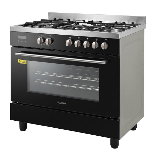 Devanti 90cm Dual Fuel Cooker Gas Cooktop Electric Oven 5 Burner Awezingly