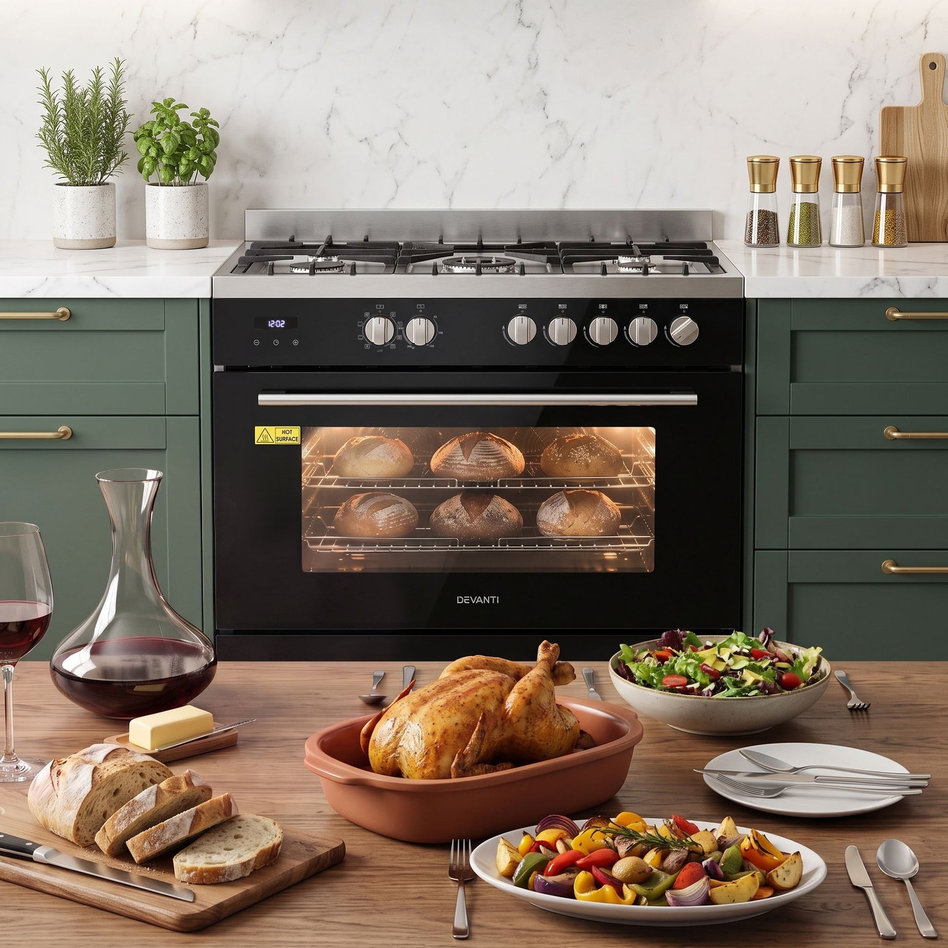 Devanti 90cm Dual Fuel Cooker Gas Cooktop Electric Oven 5 Burner Awezingly