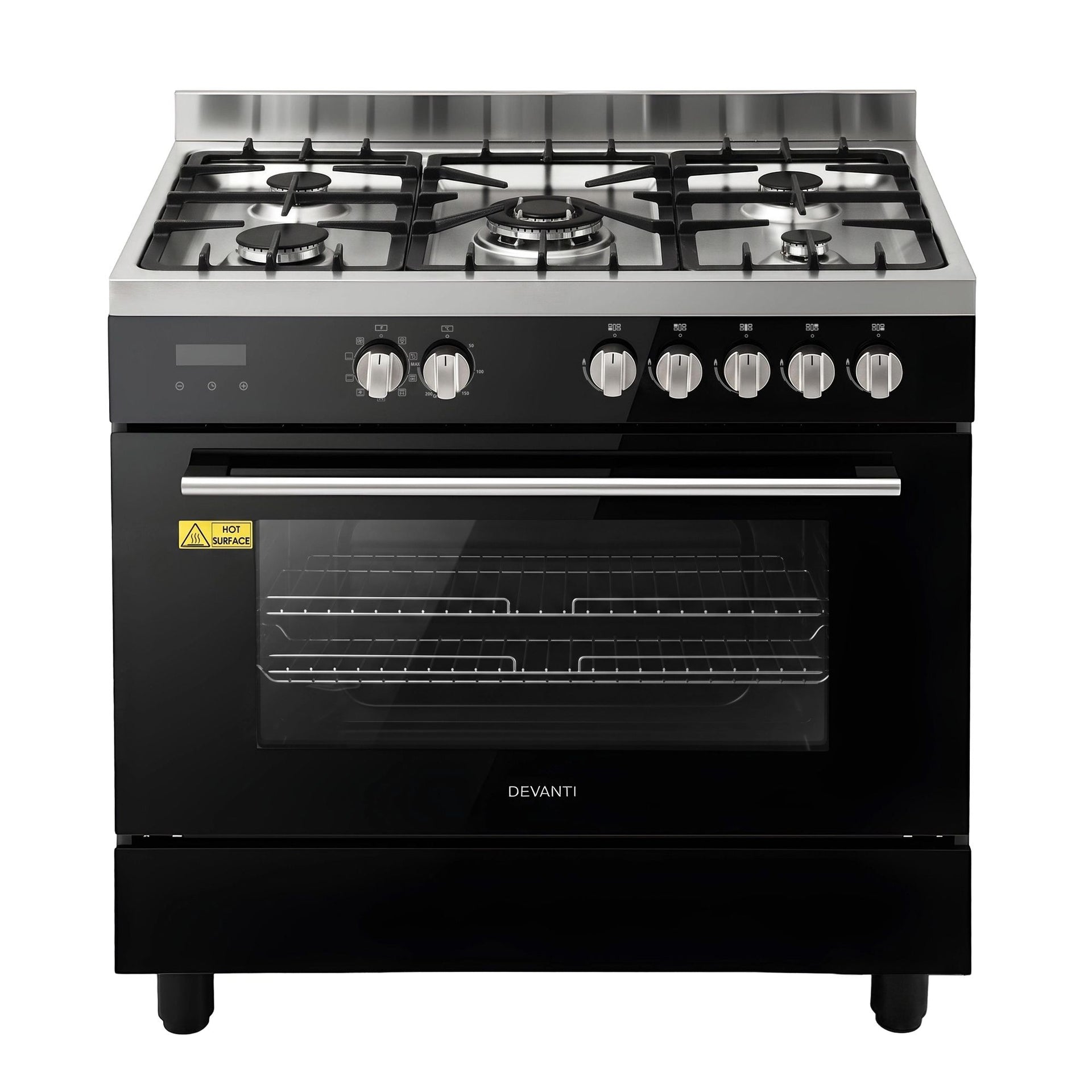 Devanti 90cm Dual Fuel Cooker Gas Cooktop Electric Oven 5 Burner Awezingly
