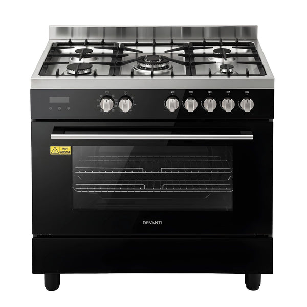 Devanti 90cm Dual Fuel Cooker Gas Cooktop Electric Oven 5 Burner Awezingly