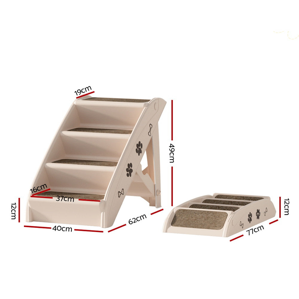 i.Pet Dog Ramp Steps For Bed Sofa Car Pet Stairs Ladder Portable Foldable Beige i.Pet