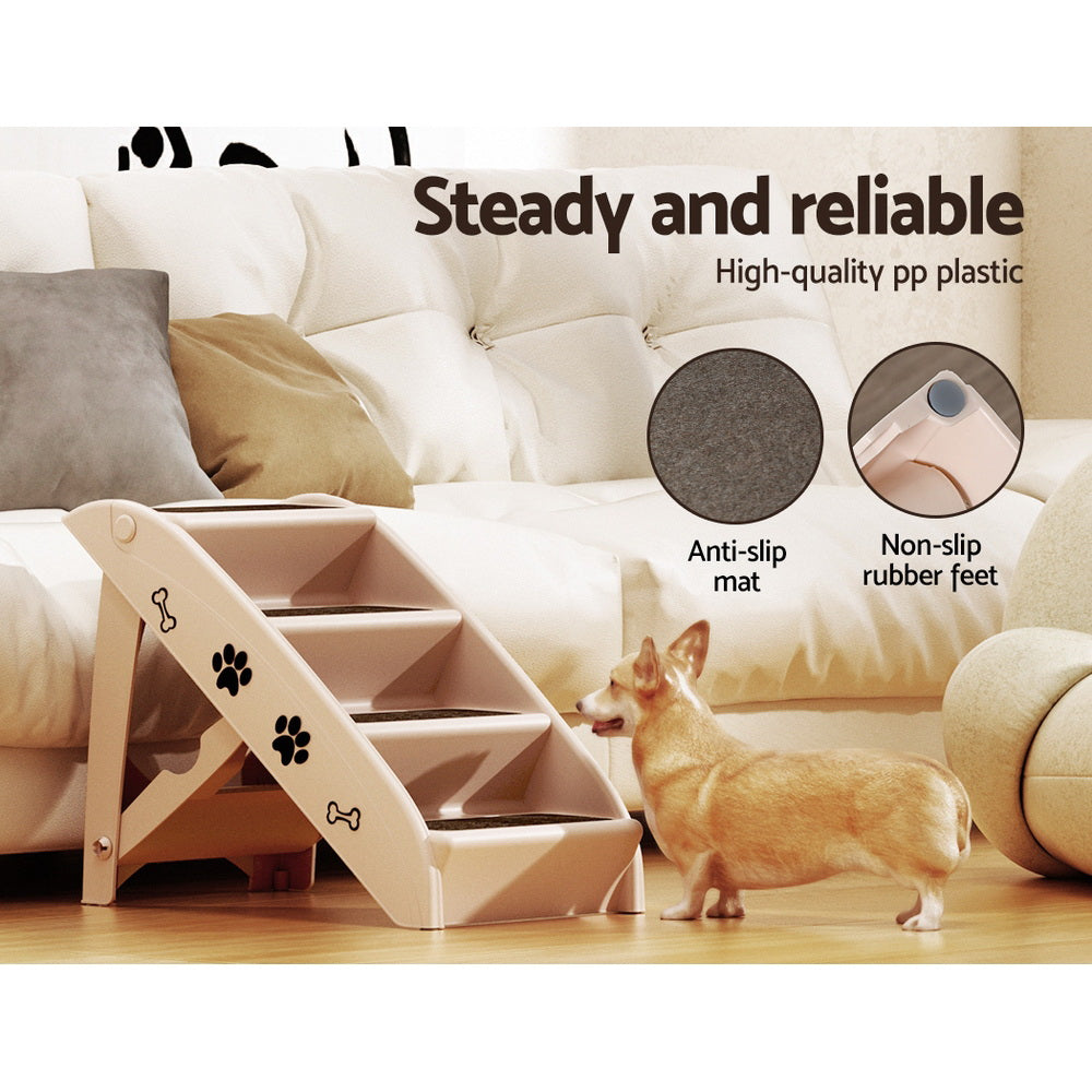 i.Pet Dog Ramp Steps For Bed Sofa Car Pet Stairs Ladder Portable Foldable Beige i.Pet
