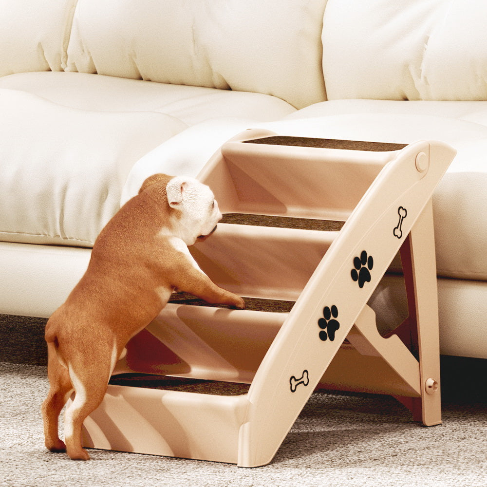 i.Pet Dog Ramp Steps For Bed Sofa Car Pet Stairs Ladder Portable Foldable Beige i.Pet