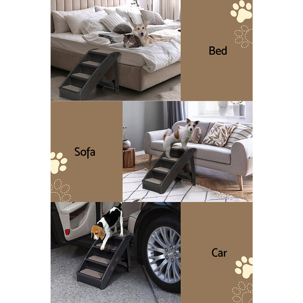 i.Pet Dog Ramp Steps For Bed Sofa Car Pet Stairs Ladder Portable Foldable Black i.Pet