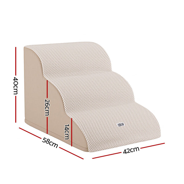 i.Pet Dog Ramp Washable Cover Stairs for Bed Sofa Foam Step Ladder 3 Tier Beige Awezingly