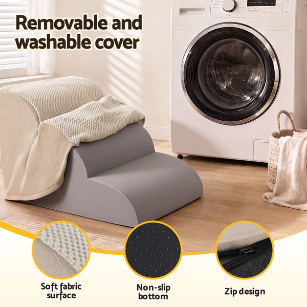i.Pet Dog Ramp Washable Cover Stairs for Bed Sofa Foam Step Ladder 3 Tier Beige Awezingly