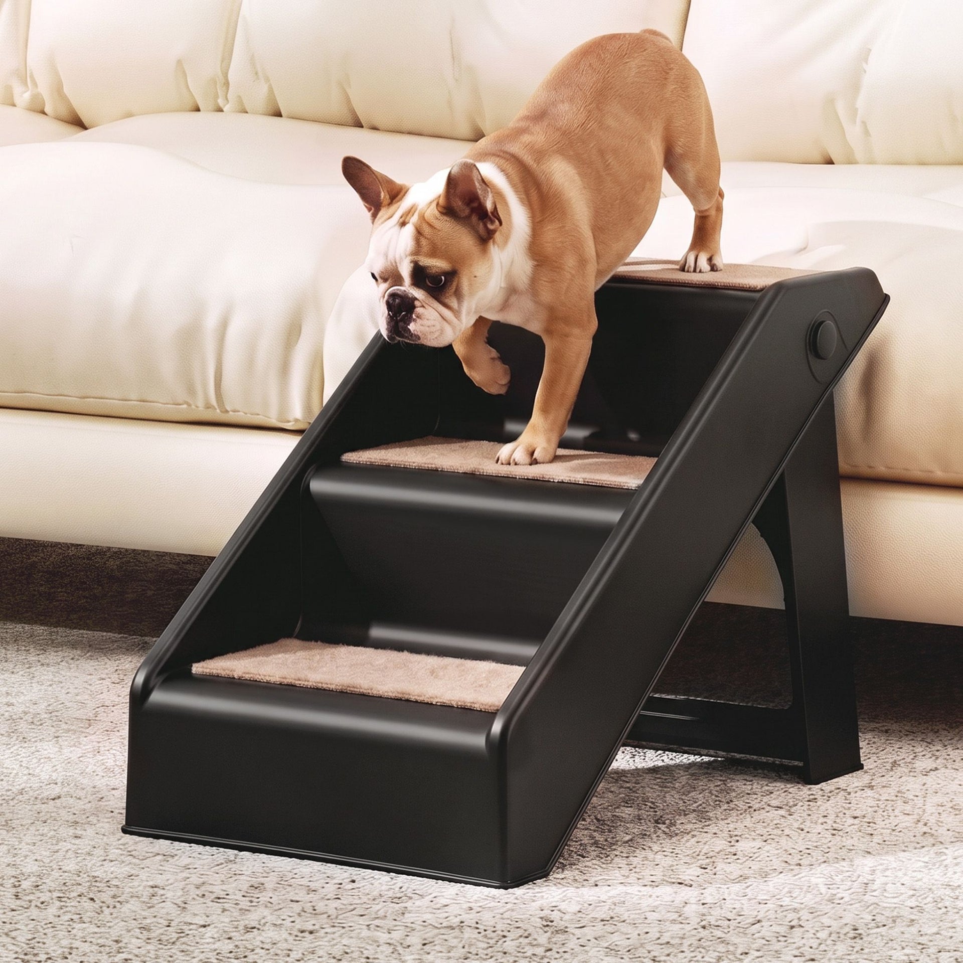 i.Pet Dog Ramp 3 Steps Pet Stairs For Bed Sofa Car Foldable Portable Ladder Black Awezingly