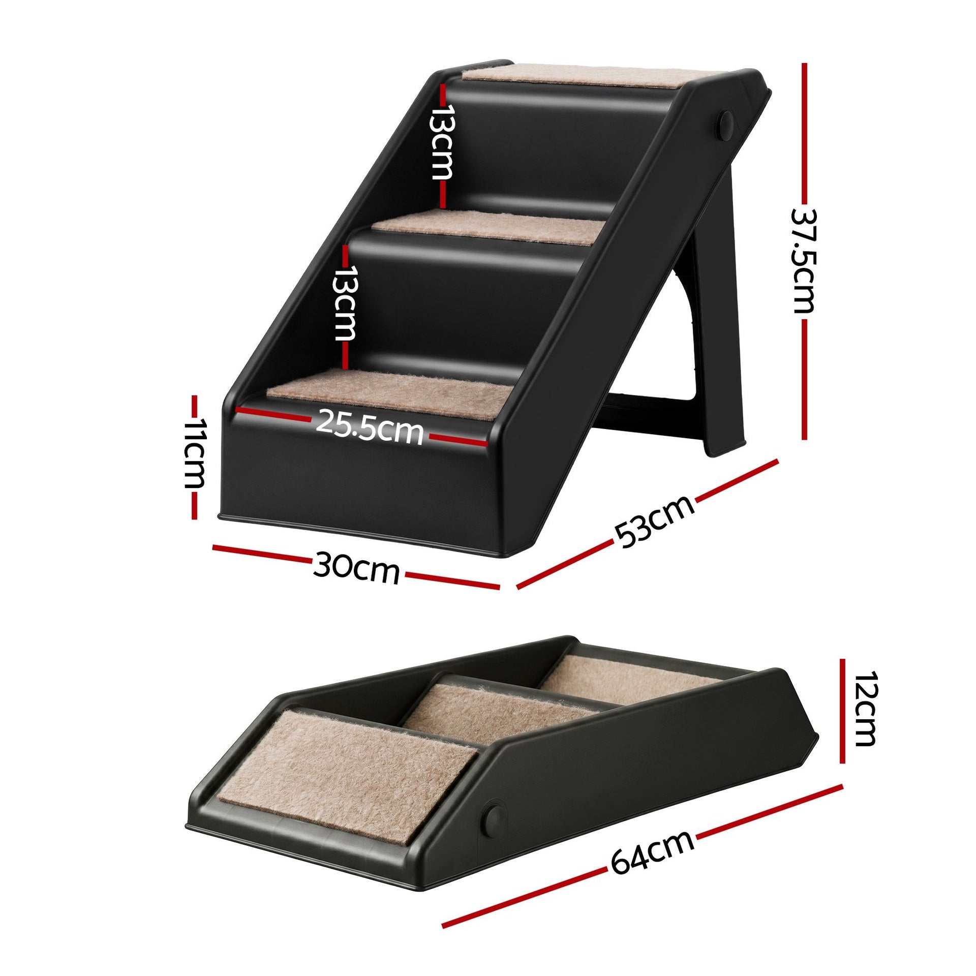 i.Pet Dog Ramp 3 Steps Pet Stairs For Bed Sofa Car Foldable Portable Ladder Black Awezingly