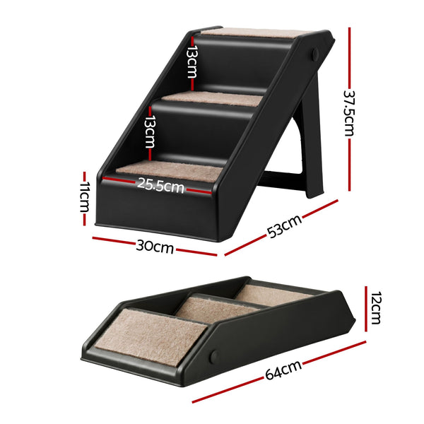 i.Pet Dog Ramp 3 Steps Pet Stairs For Bed Sofa Car Foldable Portable Ladder Black Awezingly