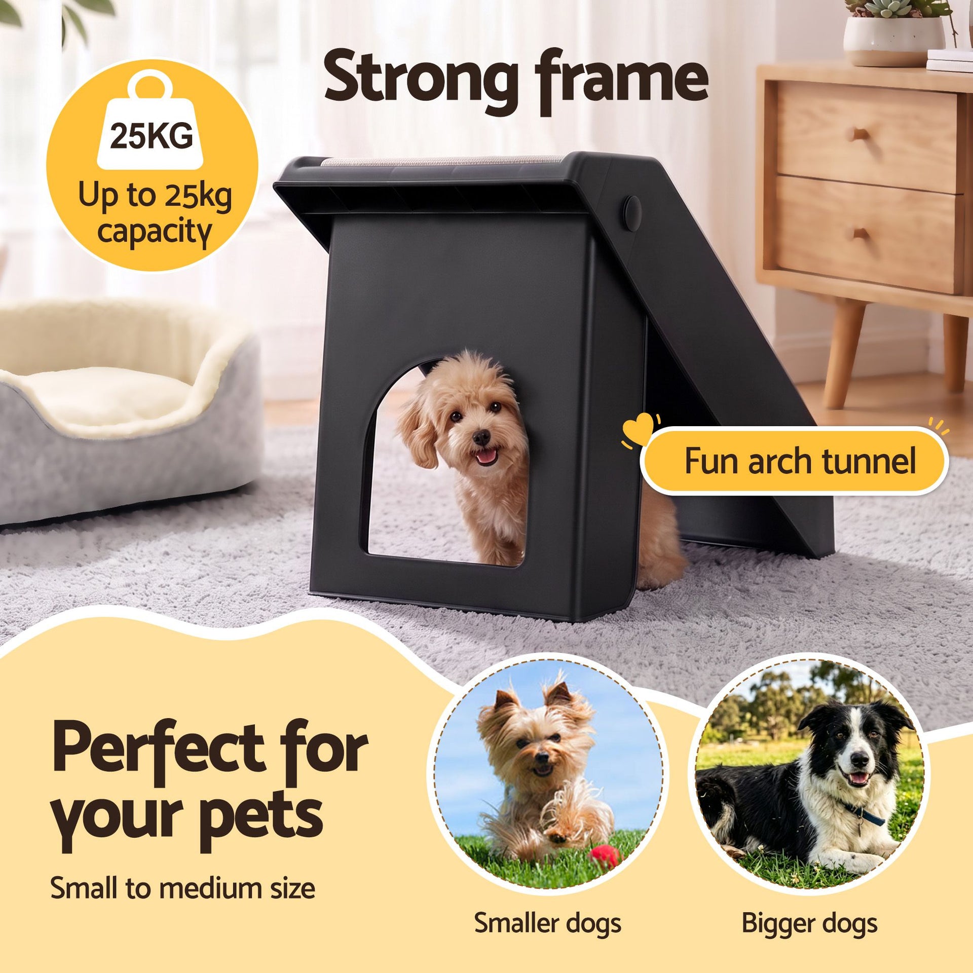 i.Pet Dog Ramp 3 Steps Pet Stairs For Bed Sofa Car Foldable Portable Ladder Black Awezingly