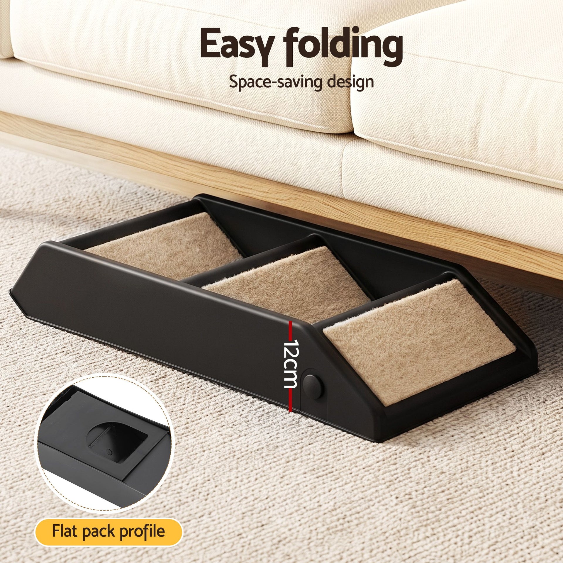 i.Pet Dog Ramp 3 Steps Pet Stairs For Bed Sofa Car Foldable Portable Ladder Black Awezingly