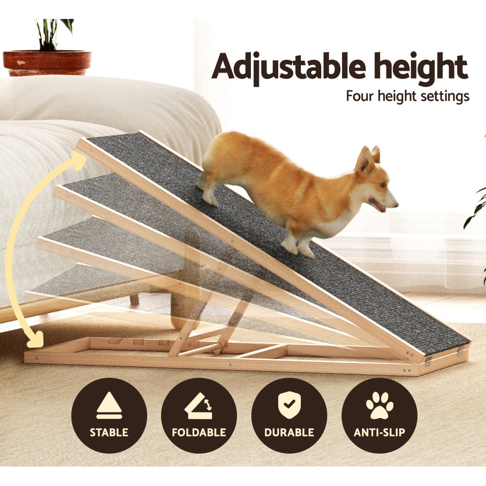 i.Pet Dog Ramp 100cm Adjustable Height Wooden Steps Stairs For Bed Sofa Car Foldable i.Pet