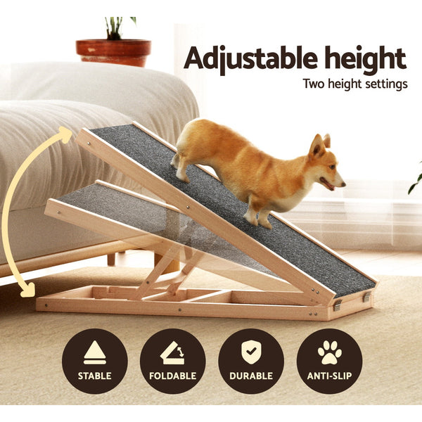 i.Pet Dog Ramp 70cm Adjustable Height Wooden Steps Stairs For Bed Sofa Car Foldable i.Pet