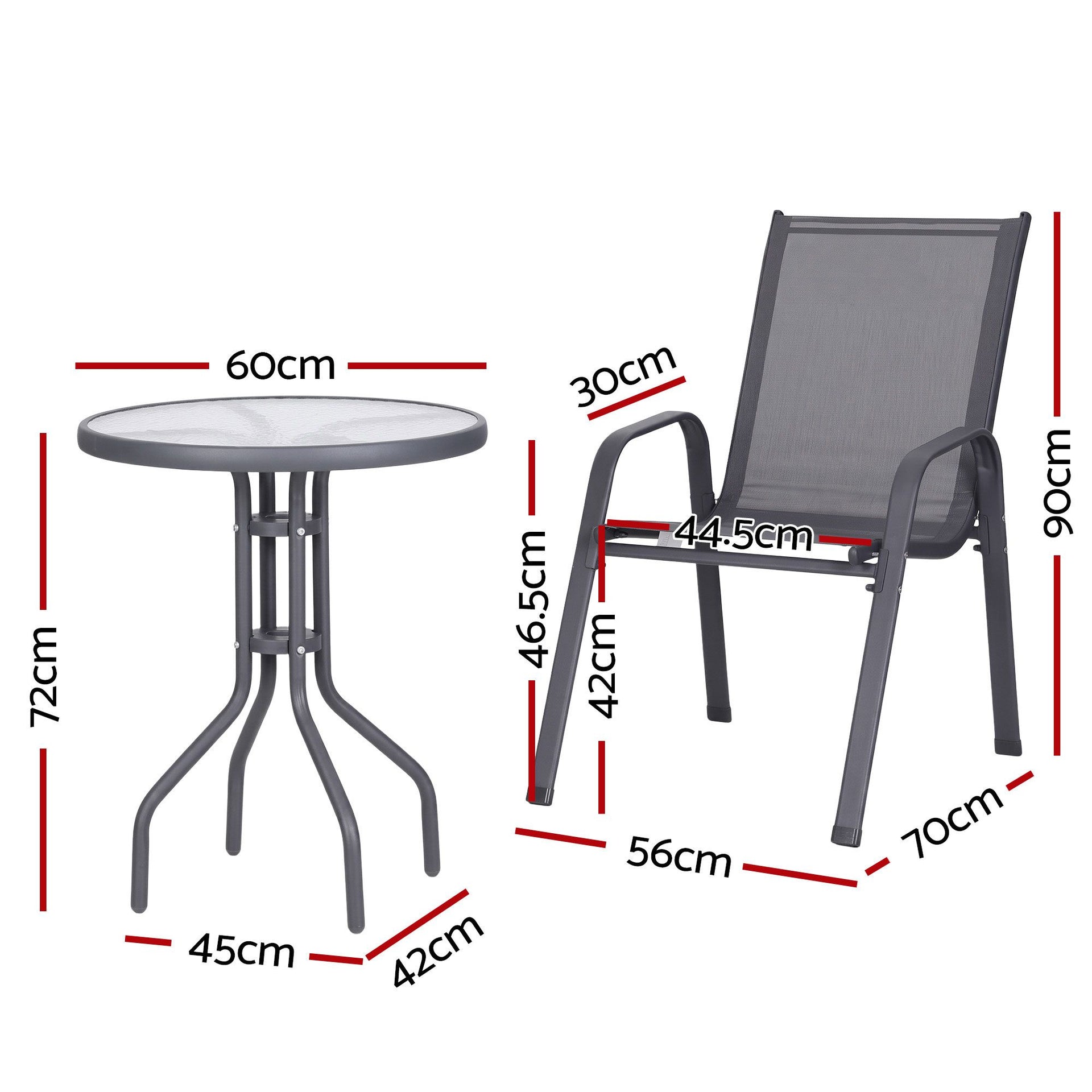 Gardeon 3PC Outdoor Bistro Set Table and Chairs Stackable Patio Furniture Grey Awezingly