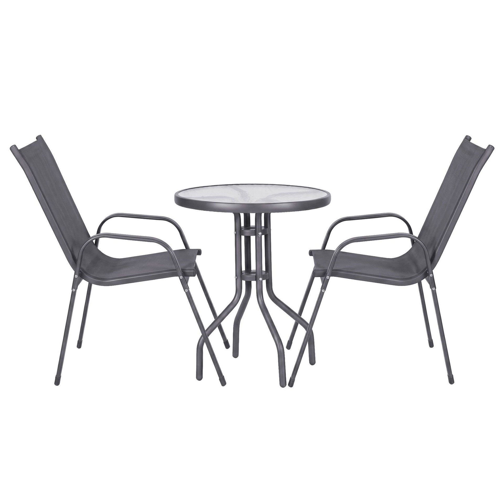 Gardeon 3PC Outdoor Bistro Set Table and Chairs Stackable Patio Furniture Grey Awezingly