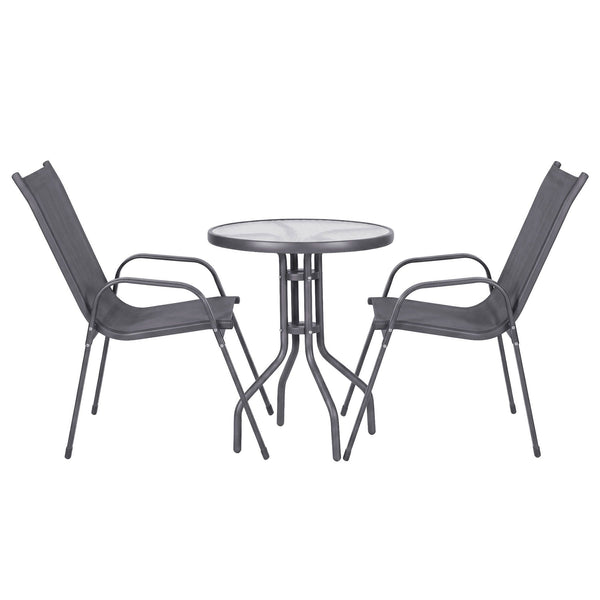 Gardeon 3PC Outdoor Bistro Set Table and Chairs Stackable Patio Furniture Grey Awezingly