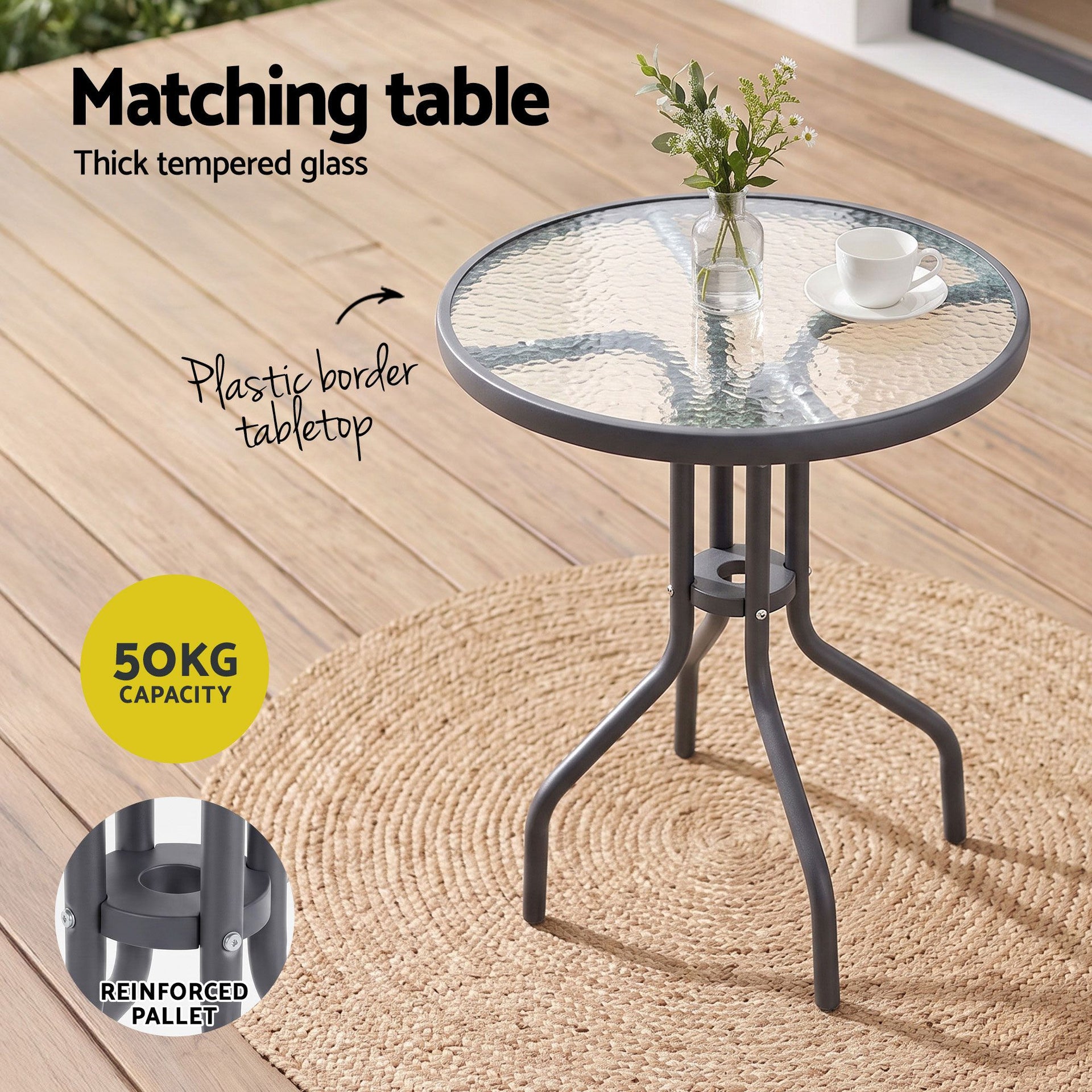 Gardeon 3PC Outdoor Bistro Set Table and Chairs Stackable Patio Furniture Grey Awezingly