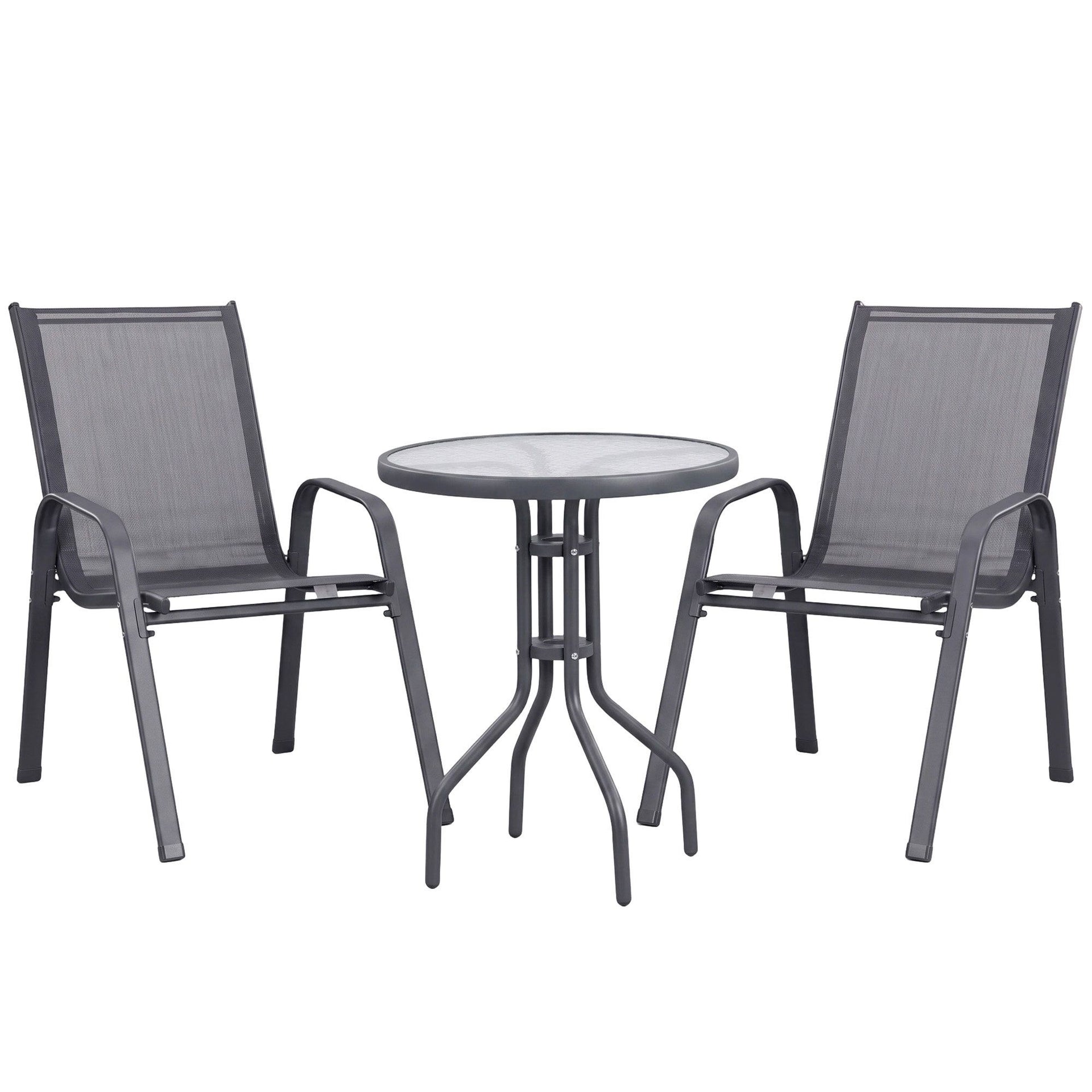Gardeon 3PC Outdoor Bistro Set Table and Chairs Stackable Patio Furniture Grey Awezingly