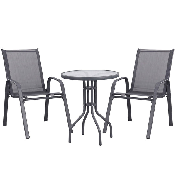 Gardeon 3PC Outdoor Bistro Set Table and Chairs Stackable Patio Furniture Grey Awezingly