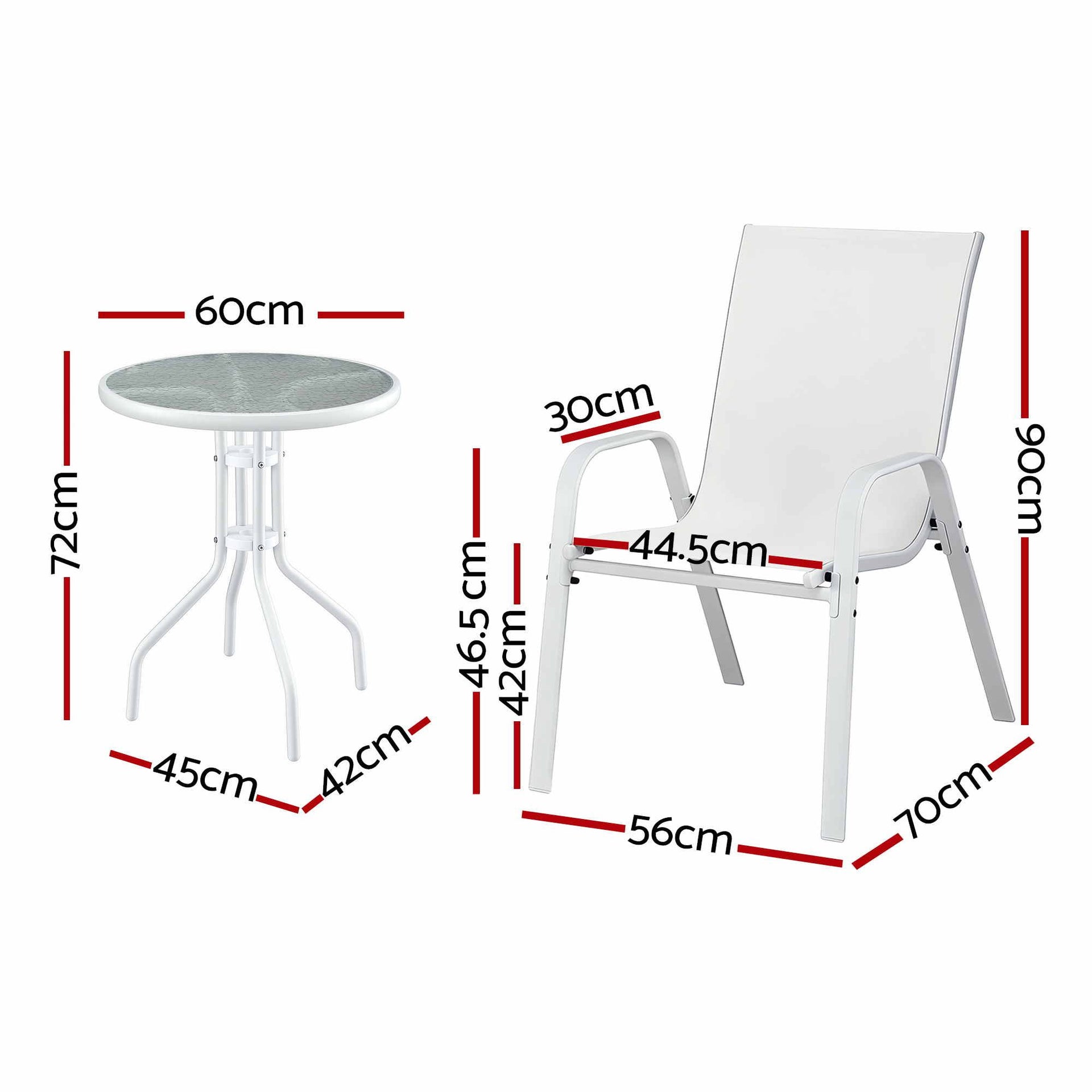 Gardeon 3PC Outdoor Bistro Set Table and Chairs Stackable Patio Furniture White Awezingly