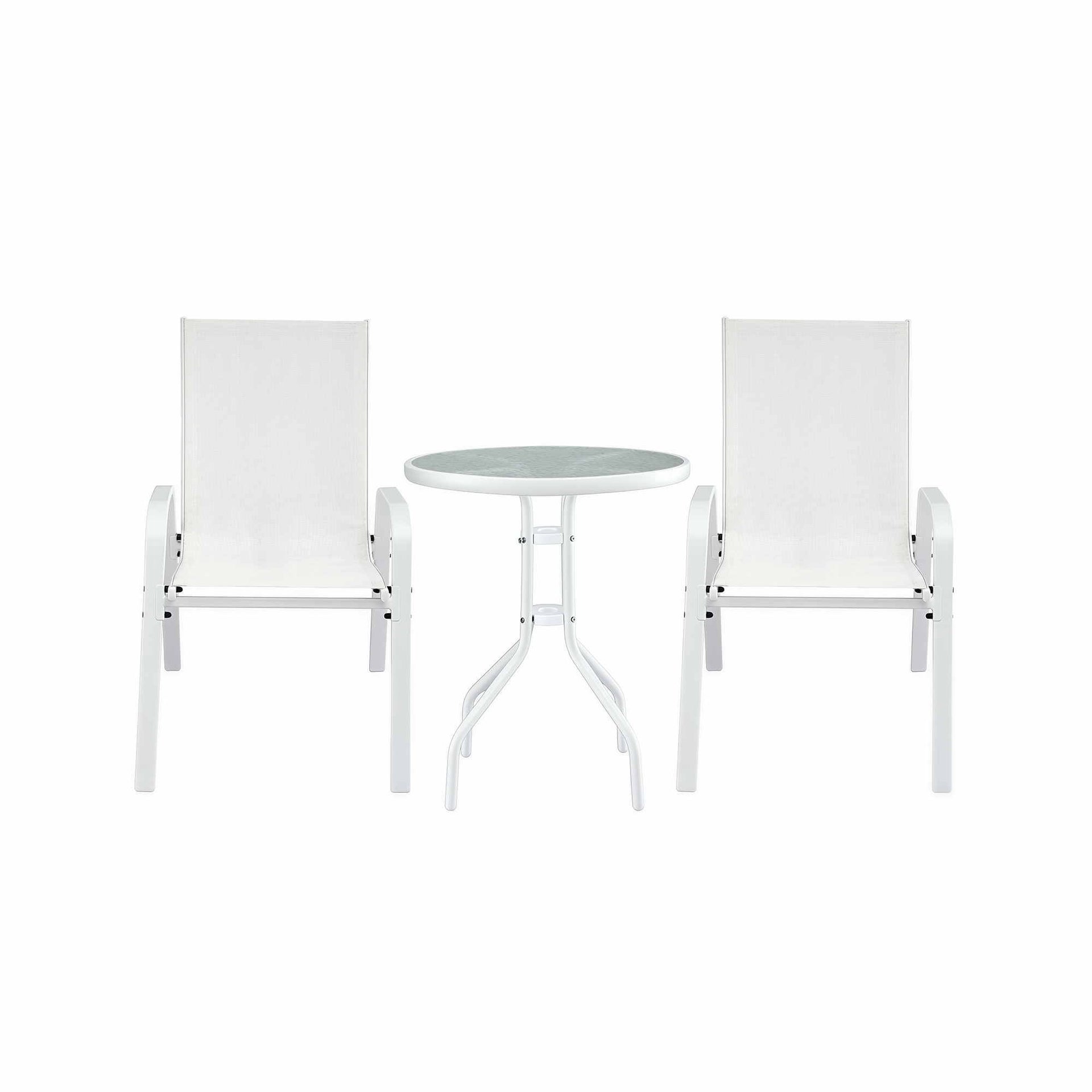 Gardeon 3PC Outdoor Bistro Set Table and Chairs Stackable Patio Furniture White Awezingly