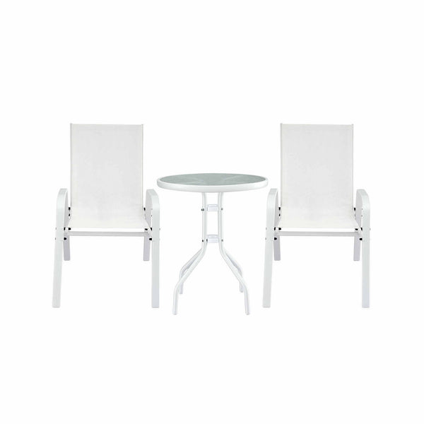 Gardeon 3PC Outdoor Bistro Set Table and Chairs Stackable Patio Furniture White Awezingly
