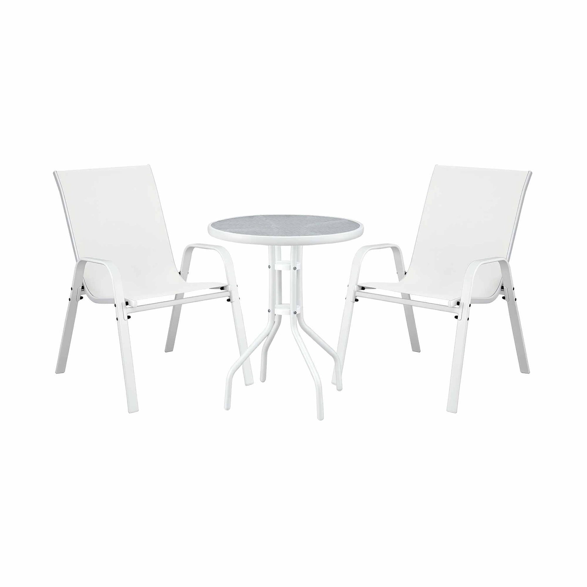 Gardeon 3PC Outdoor Bistro Set Table and Chairs Stackable Patio Furniture White Awezingly