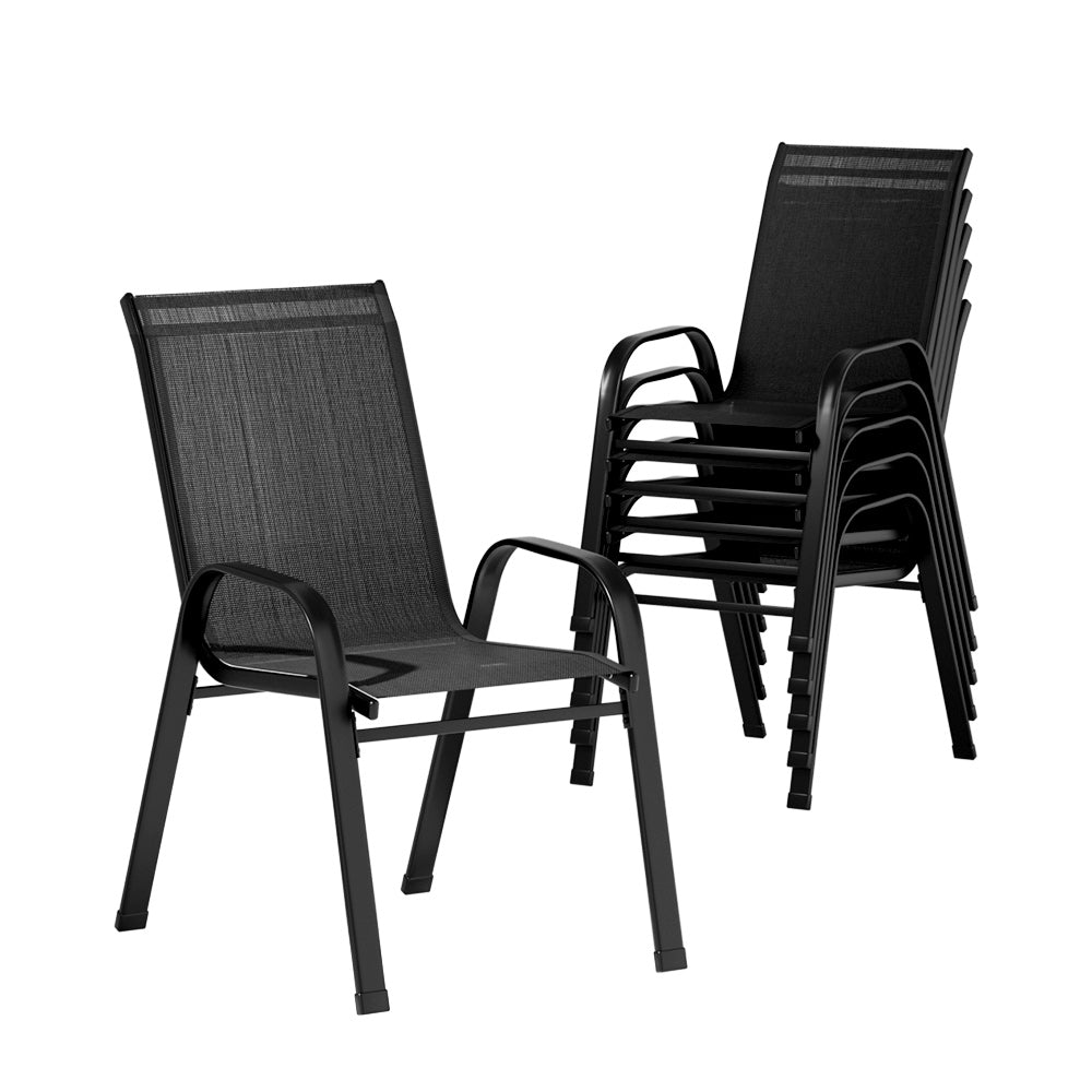 Gardeon 6PC Outdoor Dining Chairs Stackable Lounge Chair Patio Furniture Black Awezingly