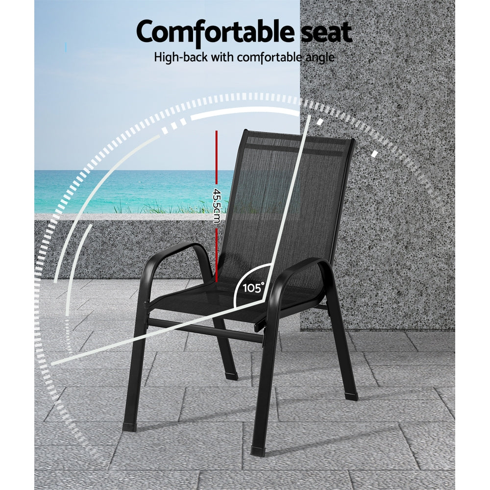 Gardeon 6PC Outdoor Dining Chairs Stackable Lounge Chair Patio Furniture Black Awezingly