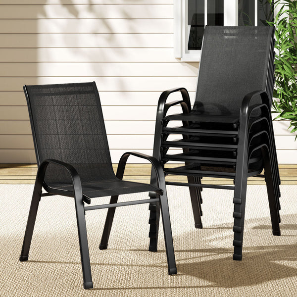 Gardeon 6PC Outdoor Dining Chairs Stackable Lounge Chair Patio Furniture Black Awezingly