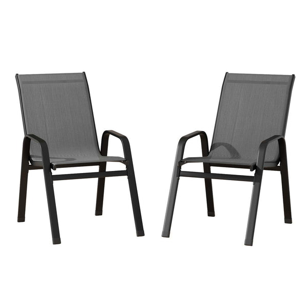 Gardeon 2PC Outdoor Dining Chairs Stackable Lounge Chair Patio Furniture Grey Awezingly